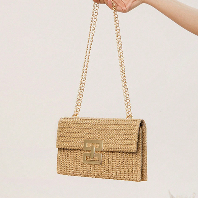 NEW HOLIDAY WIND MULTI-LAYER CHAIN CLAMSHELL LOCK STRAW BAG กระเป๋าสะพายไหล่ กระเป๋าข้ามชายแดน กระเป๋าผู้หญิง