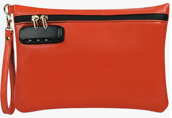 PU Leather Smell Proof Bag with Combination Lock Handy Cosmetic Bag with Handle Travel Money Cash Bag, Bank Pouch with Zipper.