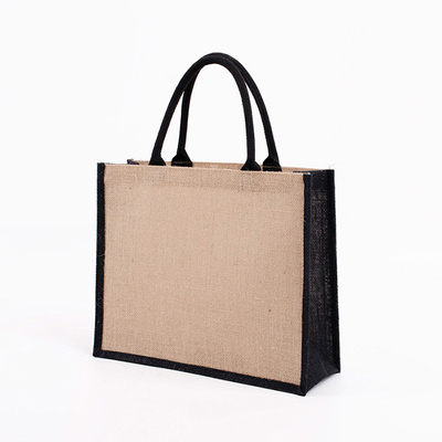 เคลือบ Burlap Jute Shopping Grocery Tote กระเป๋าเคลือบ PE นำมาใช้ใหม่