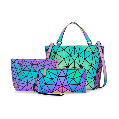 Fashion Geometry Ringer กระเป๋าหิ้วหนัง PU เปลี่ยนสีด้วยเลเซอร์