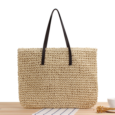 ผ่านชายแดน NEW LARGE Capacity Casual STRAW BAG JAPAN AND SOUTH KOREA กระเป๋าสะพายไหล่ กระเป๋าสะพายสีแข็ง กระเป๋าสะพายผ้ามือ