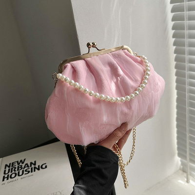 2024 NEW RETRO FAIRY SOLID COLOR กระเป๋าเล็กกระเป๋าขาวกระเป๋าเปียร์กระเป๋าผ้าขัดของผู้หญิงในกระเป๋ากระเป๋า