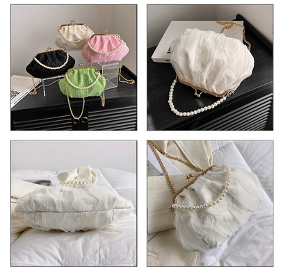 2024 NEW RETRO FAIRY SOLID COLOR กระเป๋าเล็กกระเป๋าขาวกระเป๋าเปียร์กระเป๋าผ้าขัดของผู้หญิงในกระเป๋ากระเป๋า