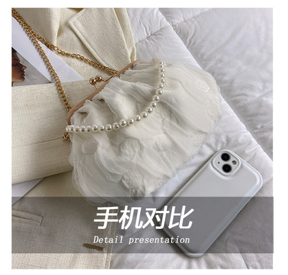 2024 NEW RETRO FAIRY SOLID COLOR กระเป๋าเล็กกระเป๋าขาวกระเป๋าเปียร์กระเป๋าผ้าขัดของผู้หญิงในกระเป๋ากระเป๋า