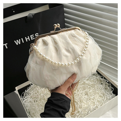 2024 NEW RETRO FAIRY SOLID COLOR กระเป๋าเล็กกระเป๋าขาวกระเป๋าเปียร์กระเป๋าผ้าขัดของผู้หญิงในกระเป๋ากระเป๋า