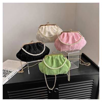 2024 NEW RETRO FAIRY SOLID COLOR กระเป๋าเล็กกระเป๋าขาวกระเป๋าเปียร์กระเป๋าผ้าขัดของผู้หญิงในกระเป๋ากระเป๋า
