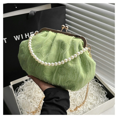 2024 NEW RETRO FAIRY SOLID COLOR กระเป๋าเล็กกระเป๋าขาวกระเป๋าเปียร์กระเป๋าผ้าขัดของผู้หญิงในกระเป๋ากระเป๋า