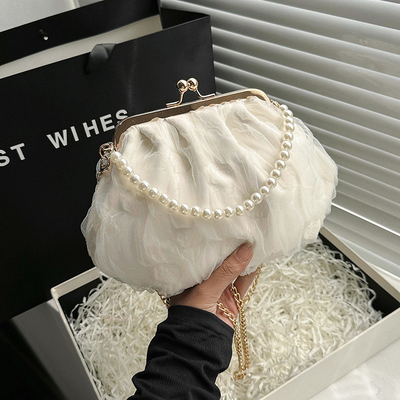 2024 NEW RETRO FAIRY SOLID COLOR กระเป๋าเล็กกระเป๋าขาวกระเป๋าเปียร์กระเป๋าผ้าขัดของผู้หญิงในกระเป๋ากระเป๋า