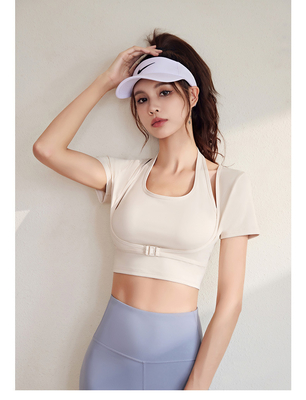 NEW รวดเร็วแห้ง PEACH HALTER TOP โยคะ สั้นแขน สั้นแขน สั้นแขน ด้วยหน้าอก Pad สั้นฟิตเนส เสื้อ T-Shirt กีฬา สั้นแขน