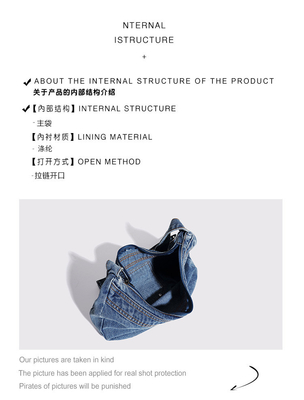 2024 ผ่านชายแดน NEW underarm bag NICHE DESIGN RETRO WASH DENIM BAG ซีเนียร์กระเป๋าสะพาย