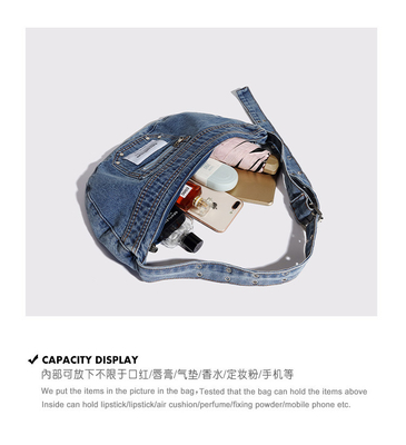 2024 ผ่านชายแดน NEW underarm bag NICHE DESIGN RETRO WASH DENIM BAG ซีเนียร์กระเป๋าสะพาย