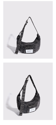 2024 ผ่านชายแดน NEW underarm bag NICHE DESIGN RETRO WASH DENIM BAG ซีเนียร์กระเป๋าสะพาย