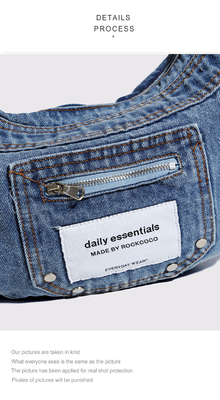 2024 ผ่านชายแดน NEW underarm bag NICHE DESIGN RETRO WASH DENIM BAG ซีเนียร์กระเป๋าสะพาย