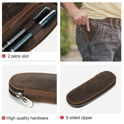 ผ่านชายแดน รีทโร หนังม้าบ้า กระเป๋าสตางค์ปากกามือ 2 ช่อง OVAL ZIPPER กระเป๋าสตางค์พกพา