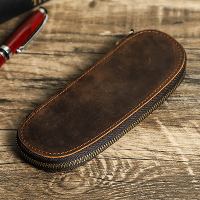 ผ่านชายแดน รีทโร หนังม้าบ้า กระเป๋าสตางค์ปากกามือ 2 ช่อง OVAL ZIPPER กระเป๋าสตางค์พกพา