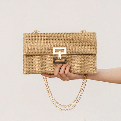 NEW HOLIDAY WIND MULTI-LAYER CHAIN CLAMSHELL LOCK STRAW BAG กระเป๋าสะพายไหล่ กระเป๋าข้ามชายแดน กระเป๋าผู้หญิง