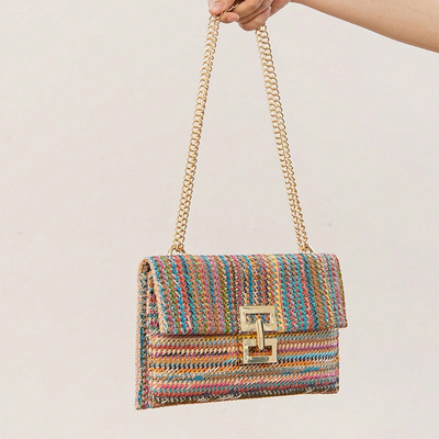 NEW HOLIDAY WIND MULTI-LAYER CHAIN CLAMSHELL LOCK STRAW BAG กระเป๋าสะพายไหล่ กระเป๋าข้ามชายแดน กระเป๋าผู้หญิง