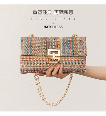 NEW HOLIDAY WIND MULTI-LAYER CHAIN CLAMSHELL LOCK STRAW BAG กระเป๋าสะพายไหล่ กระเป๋าข้ามชายแดน กระเป๋าผู้หญิง