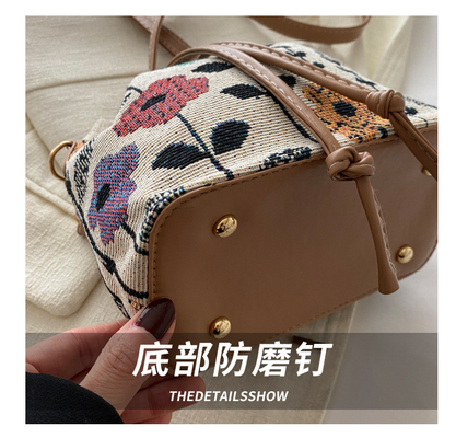 NEW CHINESE NATIONAL WIND ARMIPIT BUCKET BAG แฟชั่นแบบง่ายๆ เทรนด์ฤดูร้อน สไตล์ผ้าใบใหม่ สไตล์สูง
