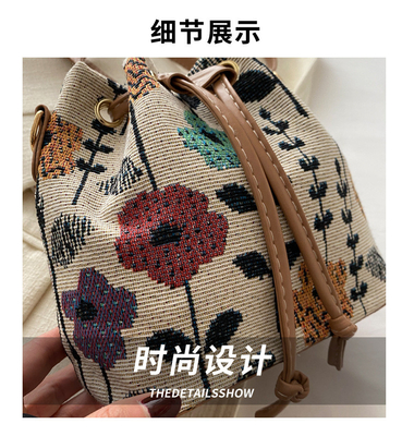NEW CHINESE NATIONAL WIND ARMIPIT BUCKET BAG แฟชั่นแบบง่ายๆ เทรนด์ฤดูร้อน สไตล์ผ้าใบใหม่ สไตล์สูง
