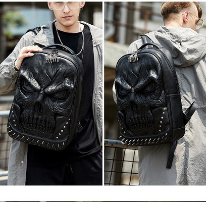 3D PU LEATHER SKULL Backpack - Backpacks steam punk rivet บุคคลภาพ กระเป๋าเดินทาง