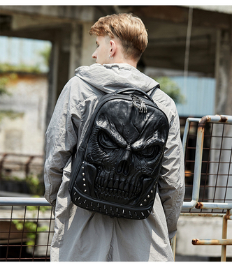3D PU LEATHER SKULL Backpack - Backpacks steam punk rivet บุคคลภาพ กระเป๋าเดินทาง