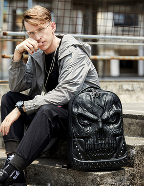 3D PU LEATHER SKULL Backpack - Backpacks steam punk rivet บุคคลภาพ กระเป๋าเดินทาง