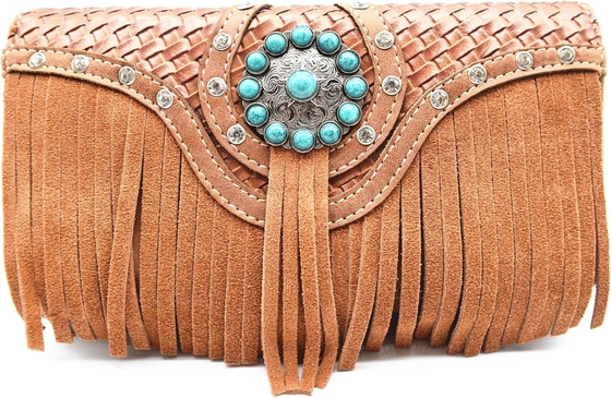 สไตล์ฝั่งตะวันตก CONCHOS GEM RHINESTONE STUDED PRICEED LEATHER BURSE country กระเป๋าถือผู้หญิง กระเป๋ากระเป๋ากระเป๋าเงิน