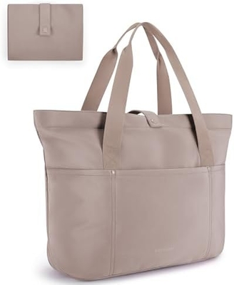 BAGSMART กระเป๋าสะพายผ้าสําหรับผู้หญิง กระเป๋าสะพายผ้าแบบพับได้ พร้อมซิปกระเป๋าไหล่ขนาดใหญ่ กระเป๋ามือมือมือมือสูงสําหรับการเดินทาง, งาน