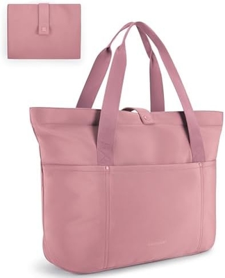 BAGSMART กระเป๋าสะพายผ้าสําหรับผู้หญิง กระเป๋าสะพายผ้าแบบพับได้ พร้อมซิปกระเป๋าไหล่ขนาดใหญ่ กระเป๋ามือมือมือมือสูงสําหรับการเดินทาง, งาน
