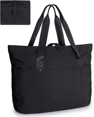 BAGSMART กระเป๋าสะพายผ้าสําหรับผู้หญิง กระเป๋าสะพายผ้าแบบพับได้ พร้อมซิปกระเป๋าไหล่ขนาดใหญ่ กระเป๋ามือมือมือมือสูงสําหรับการเดินทาง, งาน