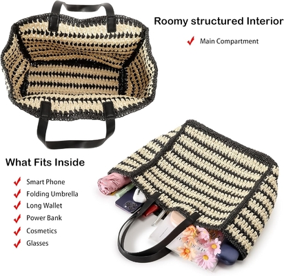 HERALD HANDMADE LARGE STRAW TOTE HANDBAG FOR WOMEN, SUMMER BEACH WEAVING CHIC Woven SHOULDER BURSE กระเป๋าสตางค์สําหรับการเดินทาง