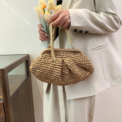 หาด ชิค ผู้หญิง RAFFIA ไม้สลัด DUMPLING คลูทช์ สไตล์ฤดูร้อน วันหยุด