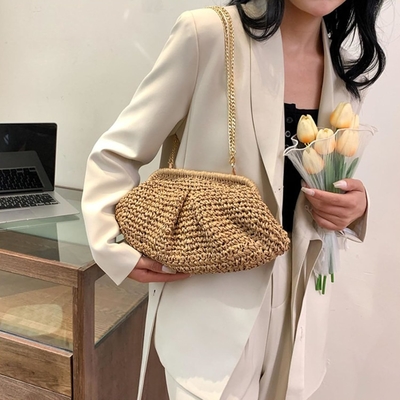 หาด ชิค ผู้หญิง RAFFIA ไม้สลัด DUMPLING คลูทช์ สไตล์ฤดูร้อน วันหยุด