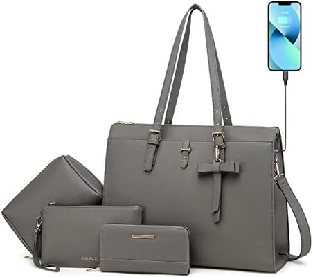 KEYLI 4PC SETS LAPTOP BAG FOR WOMEN LARGE LEATHER LAPTOP BRIEFCASE WITH USB CHARGING PORT คอมพิวเตอร์ไหล่ กระเป๋าเป้กระเป๋าสะพาย