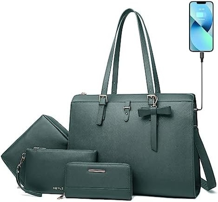 KEYLI 4PC SETS LAPTOP BAG FOR WOMEN LARGE LEATHER LAPTOP BRIEFCASE WITH USB CHARGING PORT คอมพิวเตอร์ไหล่ กระเป๋าเป้กระเป๋าสะพาย