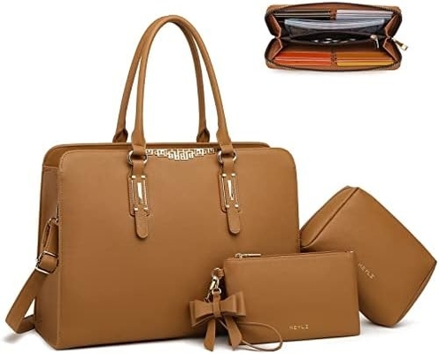 KEYLI 4PC SETS LAPTOP BAG FOR WOMEN LARGE LEATHER LAPTOP BRIEFCASE WITH USB CHARGING PORT คอมพิวเตอร์ไหล่ กระเป๋าเป้กระเป๋าสะพาย