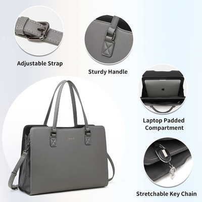 KEYLI 4PC SETS LAPTOP BAG FOR WOMEN LARGE LEATHER LAPTOP BRIEFCASE WITH USB CHARGING PORT คอมพิวเตอร์ไหล่ กระเป๋าเป้กระเป๋าสะพาย