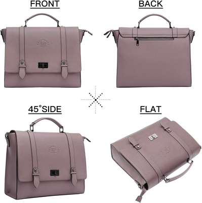 EASEGAVE ผู้หญิง 17 นิ้ว โน๊ตพ็อต กระเป๋าเล็ก ผ้าม่านสีม่วง VINTAGE SAFFIANO Eco-หนัง