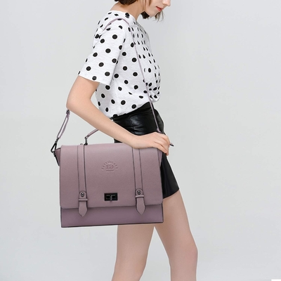 EASEGAVE ผู้หญิง 17 นิ้ว โน๊ตพ็อต กระเป๋าเล็ก ผ้าม่านสีม่วง VINTAGE SAFFIANO Eco-หนัง