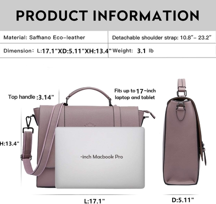 EASEGAVE ผู้หญิง 17 นิ้ว โน๊ตพ็อต กระเป๋าเล็ก ผ้าม่านสีม่วง VINTAGE SAFFIANO Eco-หนัง