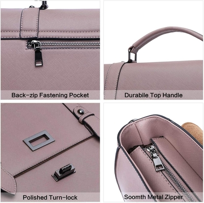 EASEGAVE ผู้หญิง 17 นิ้ว โน๊ตพ็อต กระเป๋าเล็ก ผ้าม่านสีม่วง VINTAGE SAFFIANO Eco-หนัง