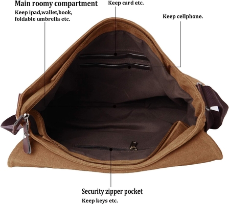 VINTAGE CANVAS SATCHEL MESSENGER BAG สําหรับผู้ชาย ผู้หญิง กระเป๋าสะพายกระเป๋าเดินทาง 13.5 &quot;Laptop BAGS กระเป๋าหนังสือ