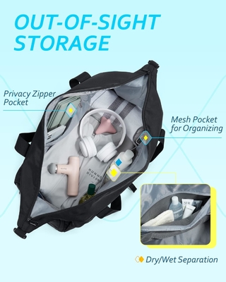 BAGSMART กระเป๋าออกกําลังกาย พร้อมช่องรองเท้าและกระเป๋าเปียก กระเป๋าเดินทางกีฬาเบา