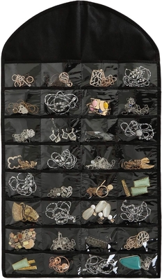 FORAINEAM 3 PACK HANGING JEWELRY ORGANIZER 32 POCKETS 18 HOOK AND LOOPS NECKLACE HOLDER EARRINGS แผ่นแสดงวงแหวนกระปุก