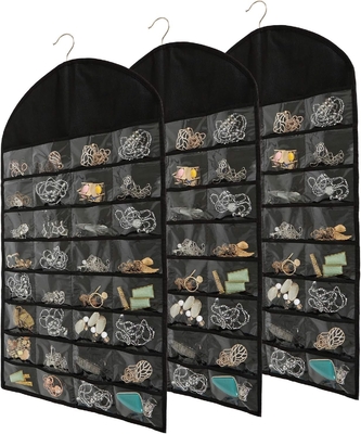 FORAINEAM 3 PACK HANGING JEWELRY ORGANIZER 32 POCKETS 18 HOOK AND LOOPS NECKLACE HOLDER EARRINGS แผ่นแสดงวงแหวนกระปุก