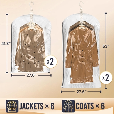TAILI กระเป๋าเก็บของระบายความร้อนแขวนกระเป๋าประหยัดพื้นที่ ชุด 4 ชุด (2 ใบยาว 2 ใบสั้น) กระเป๋าปิดระบายความร้อนระบายความร้อนใสสําหรับเสื้อผ้า