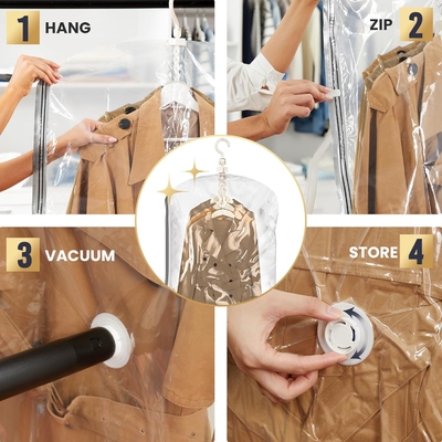 TAILI กระเป๋าเก็บของระบายความร้อนแขวนกระเป๋าประหยัดพื้นที่ ชุด 4 ชุด (2 ใบยาว 2 ใบสั้น) กระเป๋าปิดระบายความร้อนระบายความร้อนใสสําหรับเสื้อผ้า