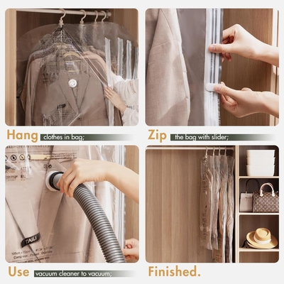 TAILI กระเป๋าเก็บของระบายความร้อนแขวนกระเป๋าประหยัดพื้นที่ ชุด 4 ชุด (2 ใบยาว 2 ใบสั้น) กระเป๋าปิดระบายความร้อนระบายความร้อนใสสําหรับเสื้อผ้า
