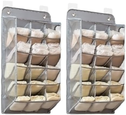 3D NEW DURABLE CLOTHET HANGING ORGANIZER พร้อมกระเป๋า 3D mesh รางผนัง กล่องเก็บของแขวน (BEIGE-2PACK)